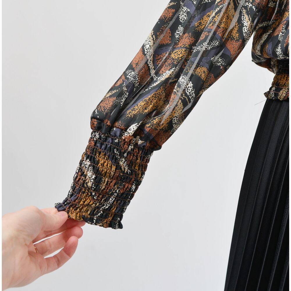 Vintage 80s Abstract Sheer Blouse Black And Brown… - image 6